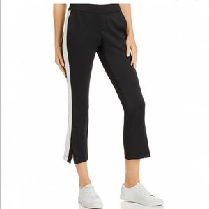 PAM & GELA Black & White Cropped Side Stripe Slit Hem Track Pants